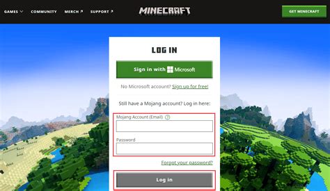 minecraft log in.